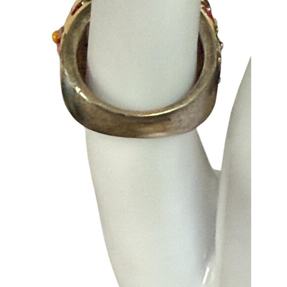 David Sigal Enamel & Sterling Silver Ring Floral Design & Pink Gemstone Size 6 - Picture 5 of 6